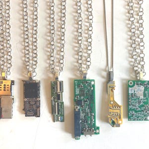 Recycled Upcycled Real Computer Circuit Pendant / With Silver Chain / Technocore Cyber Punk Y2K Style