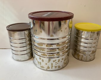 Almacenamiento con latas de café recicladas: Macetas de hojalata reciclada, materiales para manualidades; 3 tamaños