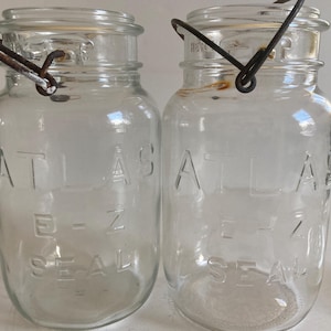 Vintage Atlaz E-Z Seal Quart doorzichtige pot / set van 2 / glazen deksel / opbergen en decoreren