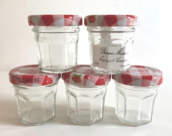 Mini tarros de mermelada reciclados: Bonne Maman, almacenamiento rústico, juego de 5