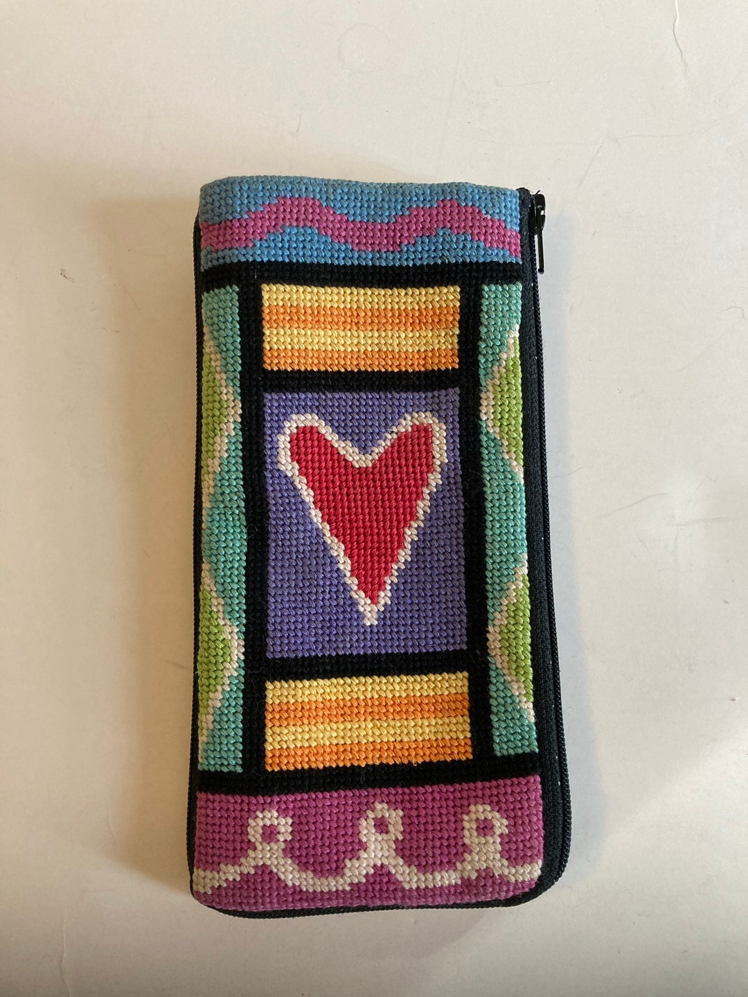 Black and Brights Needlepoint Eyeglass Case / Zip Around / Etsy