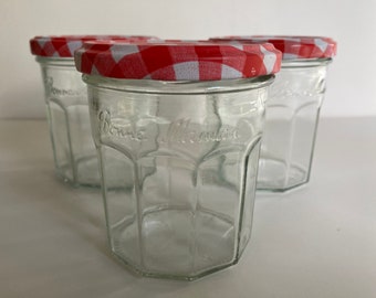 Recycled Upcycled Set of 3 Bonne Maman Jelly Jam Jars for Storage Crafts Cottage Farmhouse French Country Style