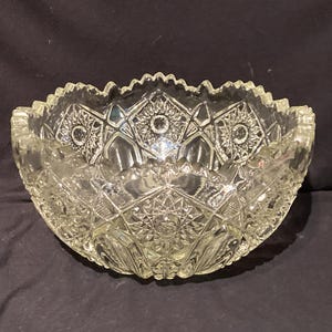 Grand bol en verre LE Smith vintage / Motif géométrique Quintec / Bord en dents de scie