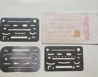 Juego de borradores vintage: Charrette de los años 80, herramientas de dibujo K&E Co. de los años 50