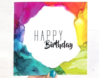 Rainbow Birthday Card, Blank Greeting Card, LGBTQ Birthday Card, Colourful Birthday Card, Rainbow Happy Birthday, Pretty Birthday Card