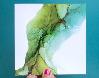 Blank Birthday Card, Abstract Art, Alcohol Ink Art, Blue Green Teal Wedding Card, Card for any Occasion, Alcohol ink Art print, Birthday