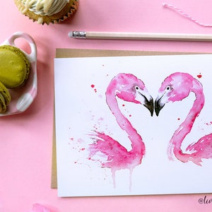 Flamingo birthday card, kissing flamingoes, pink wedding card, anniversary engagement, love is love card, flamingo gifts, flamingo decor image 1