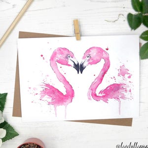 Flamingo birthday card, kissing flamingoes, pink wedding card, anniversary engagement, love is love card, flamingo gifts, flamingo decor image 2