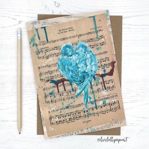 Blue Lovebirds Carte de mariage, Carte de fiançailles, Mariage LGBTQ, Cadeaux Shabby Chic, Mariage Shabby chic, Sheet music, Carte d’anniversaire