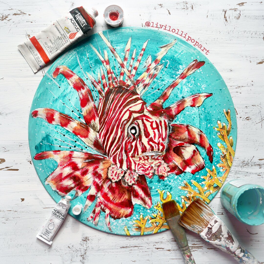 Lionfish Painting Lionfish Wall Art Tropical Fish Home Etsy