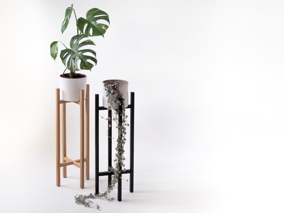Tall Plant Stand - Solid Oak Stand, Mid Century Design - Etsy