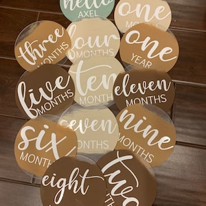 Acrylic Baby Milestone Marker, Painted back Acrylic Discs - 6inches - 12month set - birth announcement - baby gift - photo shoot