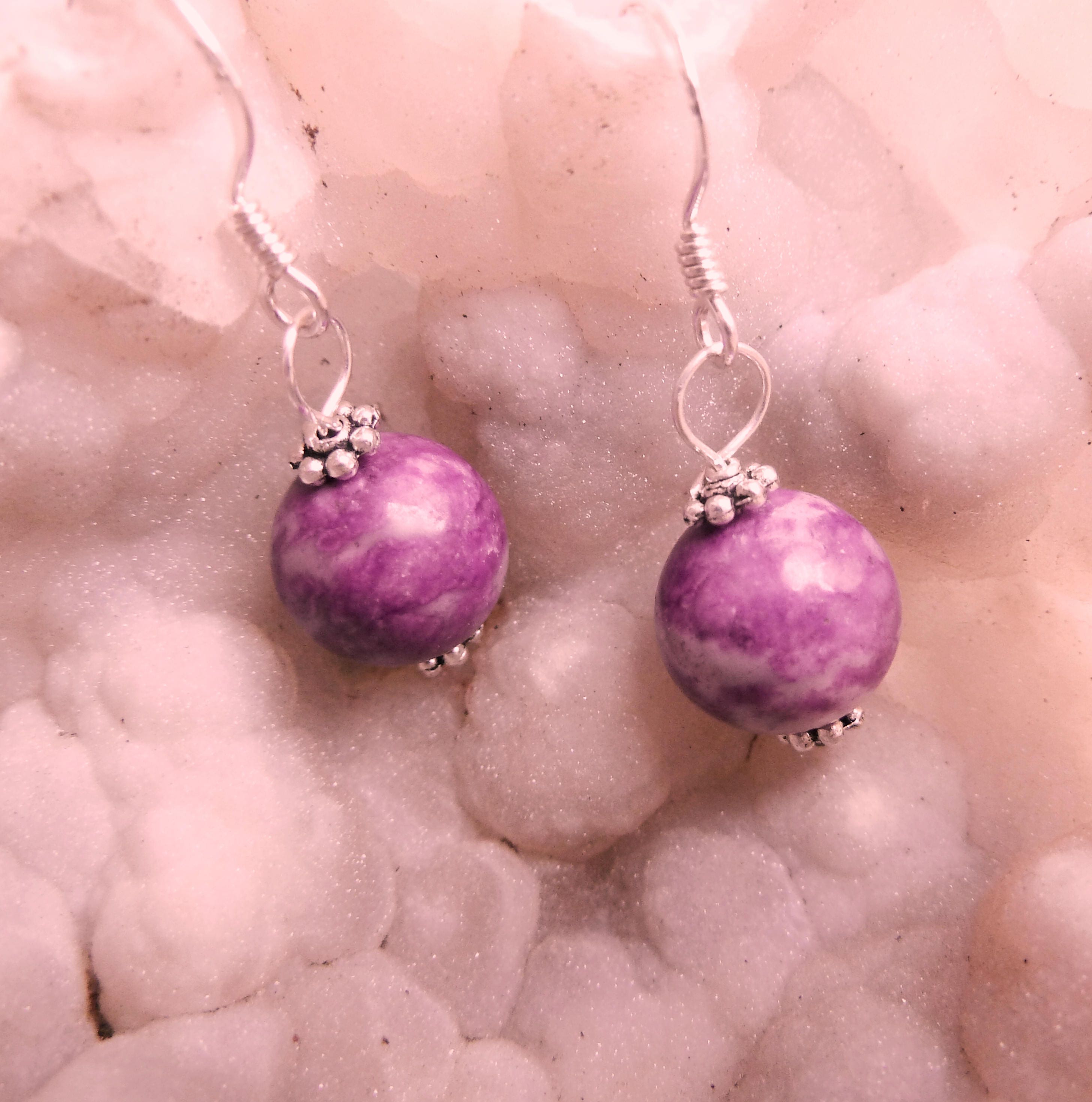 Sugolite Bead and Sterling Silver Drop Earrings - Etsy