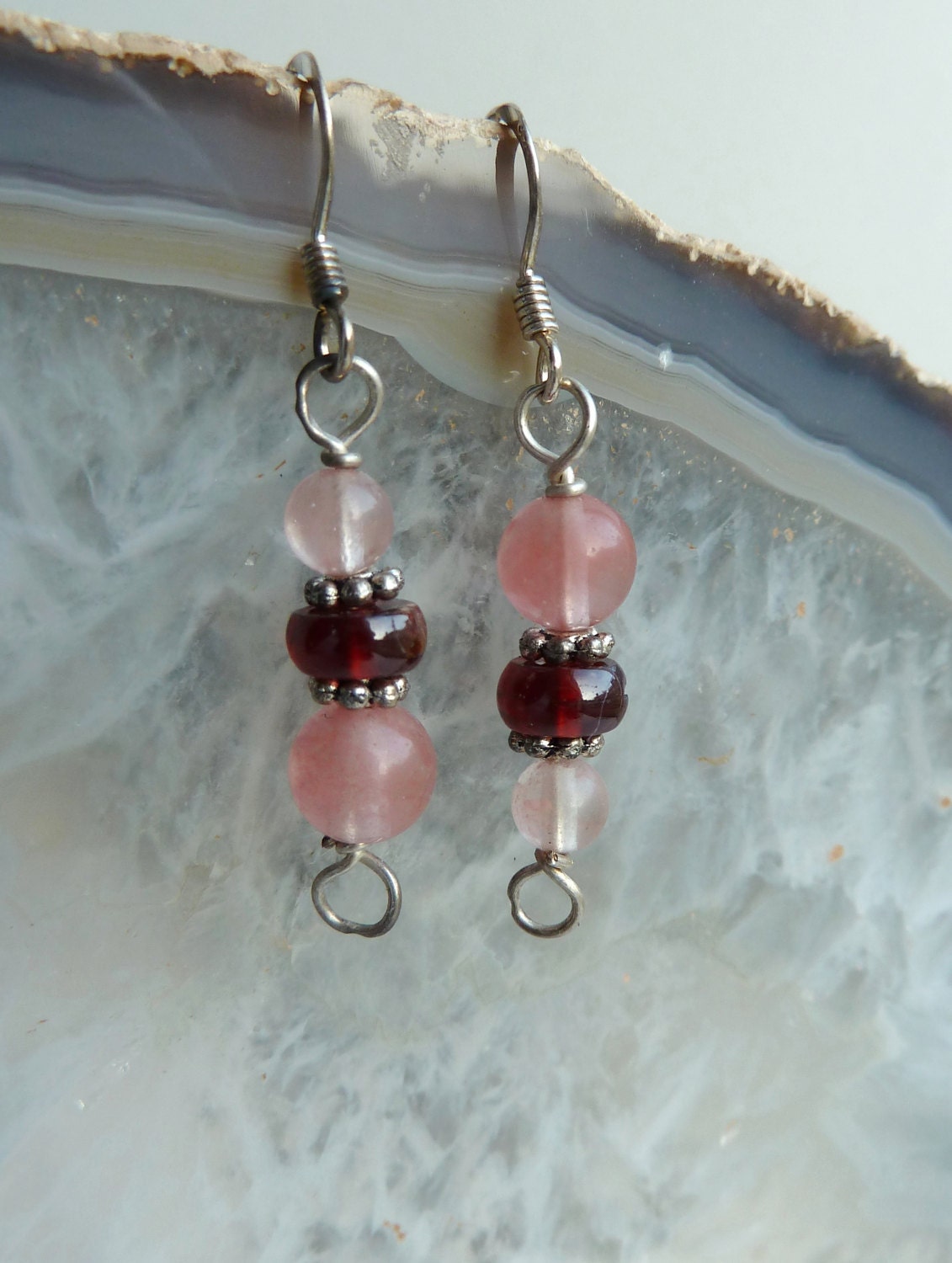 Handmade Garnet and Cherry Pink Quartz Gemstone Bead and - Etsy
