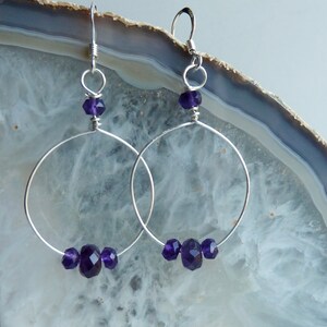 Amethyst semi-precious gemstone and Sterling silver drop earrings