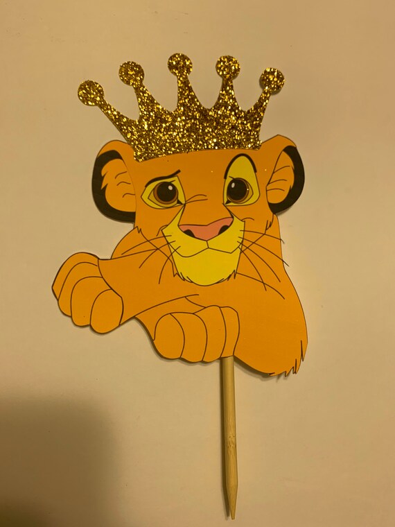 Lion King Cake Topper With Gold Glitter Crown Etsy