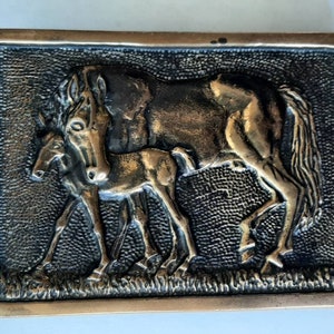 Vintage Horse & Foal Solid Brass BTS Belt Buckle