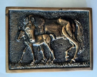 Solid Brass BTS Leather Belt Horse Brown Made in USA 44  display picture 2