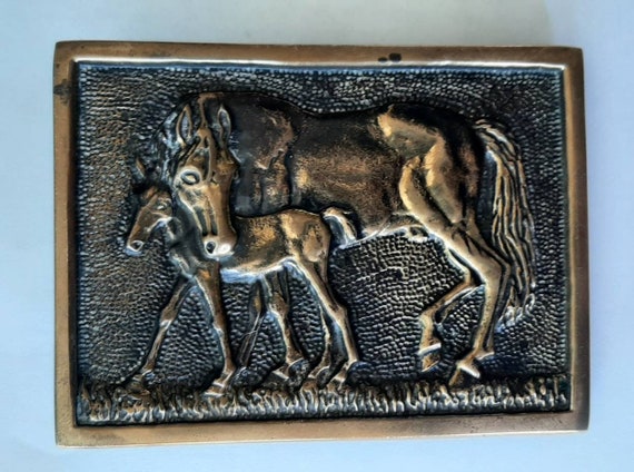 Vintage Horse & Foal Solid Brass BTS Belt Buckle - Etsy display picture 1