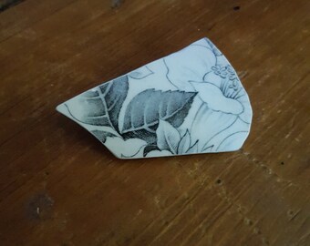Vintage broken china brooch black & white flower