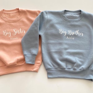 Personalised Big Sister ot Little Sister Jumper, Personalised Big Brother or Little Brother Jumper in pink or blue
