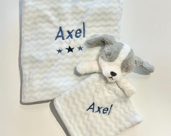 Personalised Baby Blanket & Comforter Set, Embroidered New Baby Gift