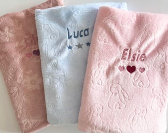 Personalised Embroidered Baby Blanket with Name, Newborn Baby Gift
