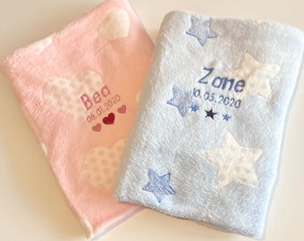 Personalised Baby Blanket - Embroidered Baby Blanket with Name in Pink or Blue