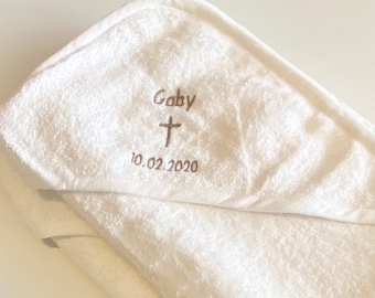 Personalised Christening Hooded Towel, Embroidered Cotton Baby Towel, Personalised Baptism Gift