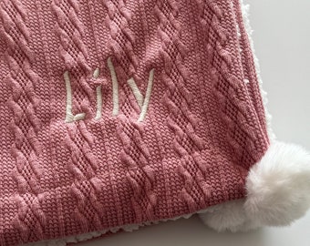 Coperta per bebè Sherpa rosa di lusso personalizzata grande