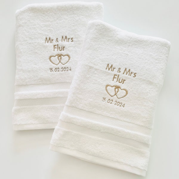 Cotton Wedding Anniversary gift, Personalised Cotton Anniversary luxury embroidered Anniversary towels