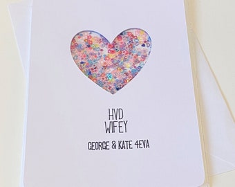 Personalised Valentines Day card sequin shaker card, personalised husband or wife Valentines Day card