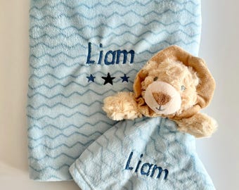 Personalised baby gift set, Personalised blanket and comforter new baby gift in a choice of designs