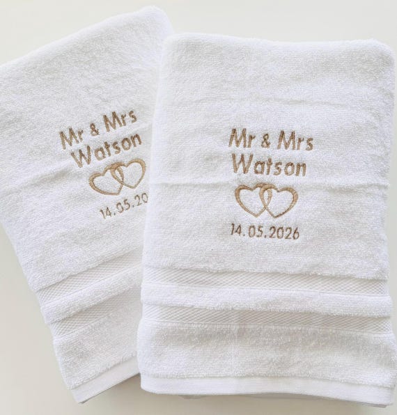 Personalised Mr and Mrs Cotton Anniversary Towels, Luxury Embroidered His and Hers Towels