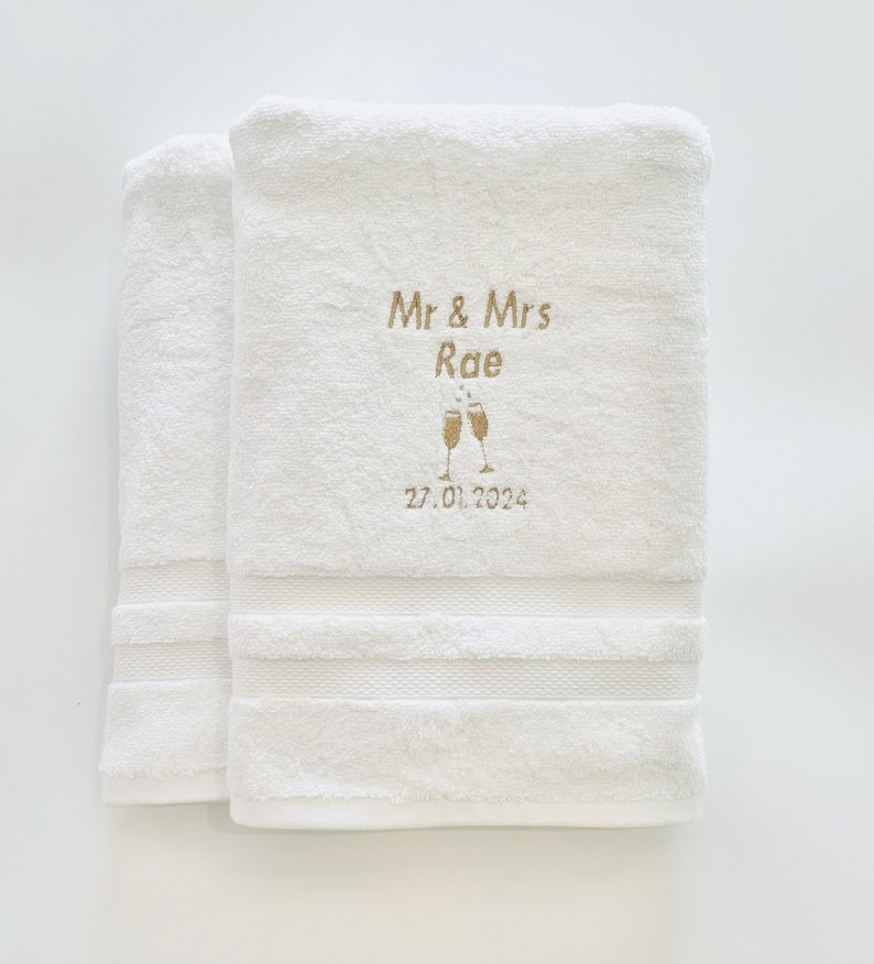 Personalised Wedding gift, Luxury Mr & Mrs personalised wedding towels image 4