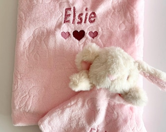 Personalised Baby Blanket and Comforter Set, Embroidered Baby Gift Set with Name, Personalised Newborn Gift