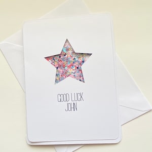 Tarjeta de buena suerte personalizada con lentejuelas para agitar