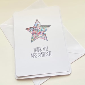 Biglietto di ringraziamento personalizzato per l'insegnante, biglietto shaker con paillettes
