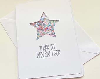 Personalised thank you teacher card sequin shaker card