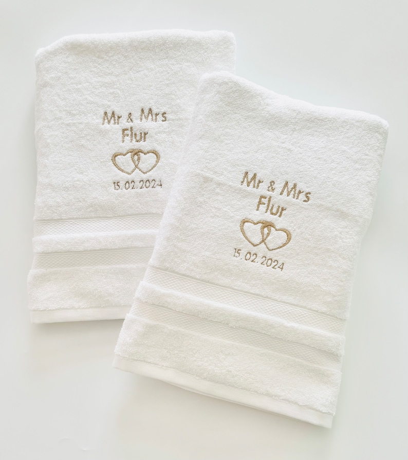 Personalised Wedding gift, Luxury Mr & Mrs personalised wedding towels Love Hearts