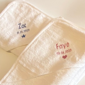 Personalised baby hooded towel, Personalised new baby gift, Personalised embroidered hooded towel, 100% cotton, luxury baby hooded towel image 1