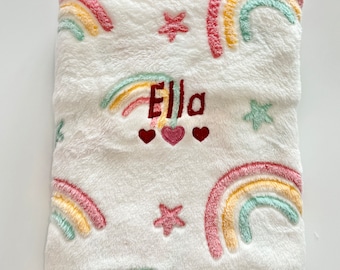 Personalised baby blanket, embroidered blanket - rainbow blanket with choice of embroidery colours