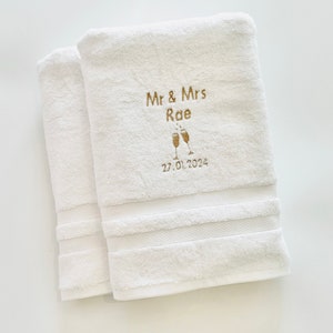 Personalised Wedding gift, Luxury Mr & Mrs personalised wedding towels image 6