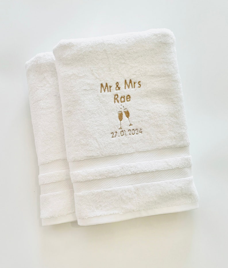 Personalised Wedding gift, Luxury Mr & Mrs personalised wedding towels image 6