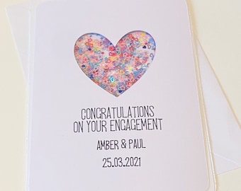 Personalised Engagement card sequin shaker card, personalised Congratulations on your Engagement card