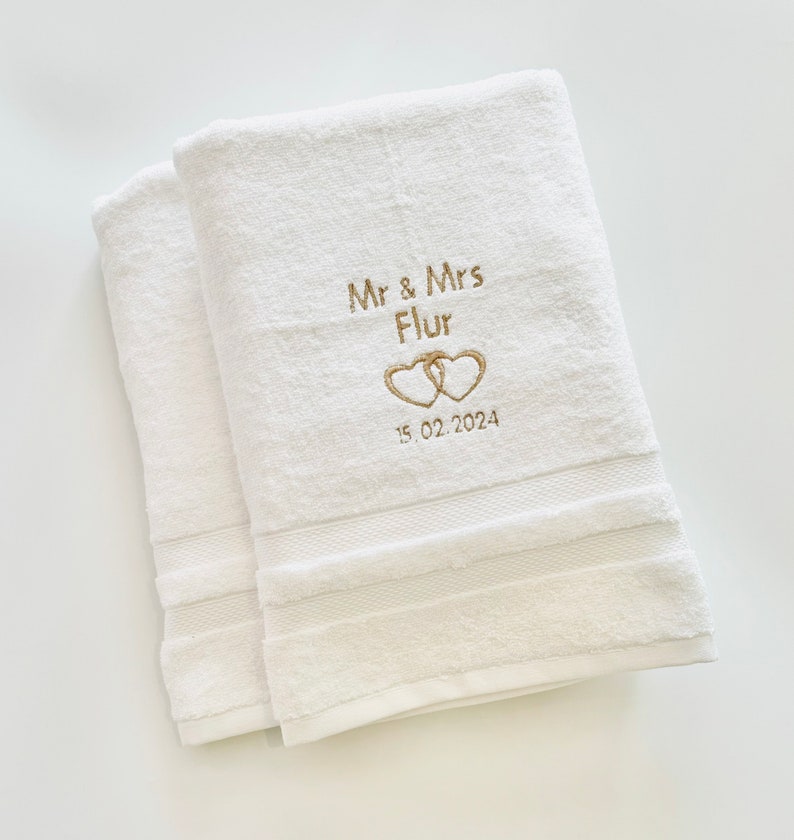 Personalised Wedding gift, Luxury Mr & Mrs personalised wedding towels image 5