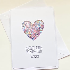 Personalised Wedding card sequin shaker card, Congratulations on your Wedding card
