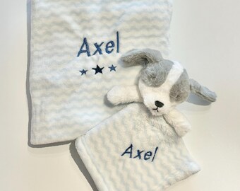 Personalised baby blanket and comforter set, personalised new baby gift in a choice of designs
