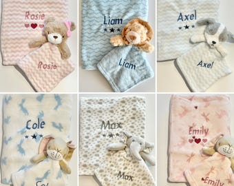 Baby personalised blanket and comforter set, Personalised new baby gift, Baby blanket and comforter in a choice of designs