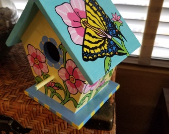 Bird House - Hand painted Swallowtail Buterfly Bird house